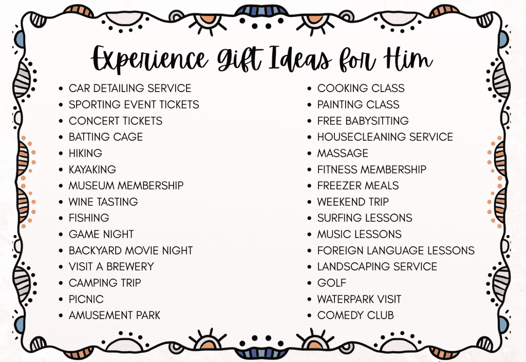 experience gift ideas for him